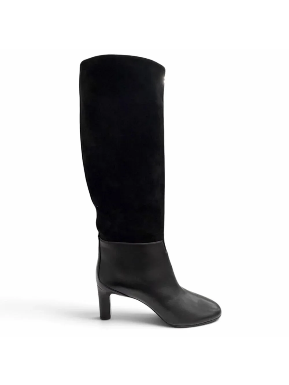Hermes Suede Leather the H Logo Design Long Boots Black